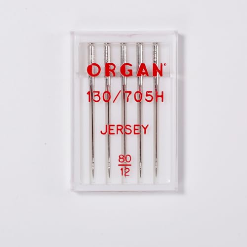 Organ 80/12 Ball Point Jersey Sewing Machine Needles (5-Pack), Specially for Knits, Stretch Fabrics, Jersey & Spandex, Compatible with Most Home Sewing Machines