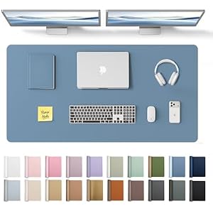 YSAGi Leather Desk Protector, Office Mat, Large Mouse Mat, Non-Slip PU Leather Blotter, Laptop Desk Pad, Waterproof Writing Pad for Office and Home (Blue, 47.2" x 23.6")