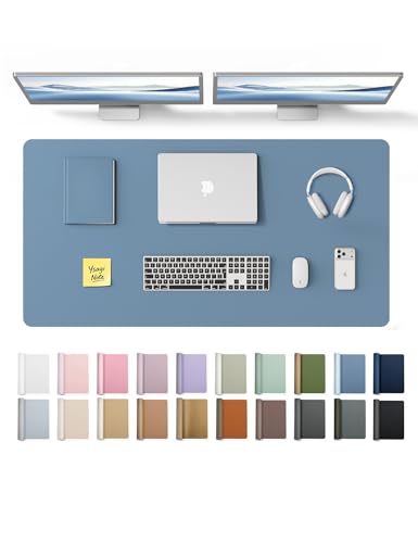Image of YSAGi Leather Desk Protector, Office Mat, Large Mouse Mat, Non-Slip PU Leather Blotter, Laptop Desk Pad, Waterproof Writing Pad for Office and Home (Blue, 47.2 inch x 23.6 inch)