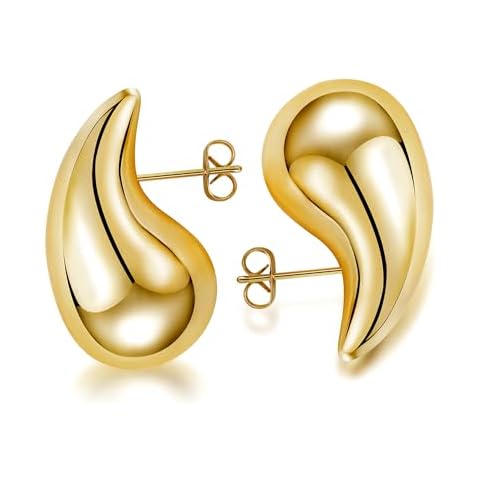 Teardrop Earrings Chunky Gold Earrings for Women Trendy Lightweight Drop Gold Plated Hoop Earrings Hypoallergenic Jewelry (Gold) Cover