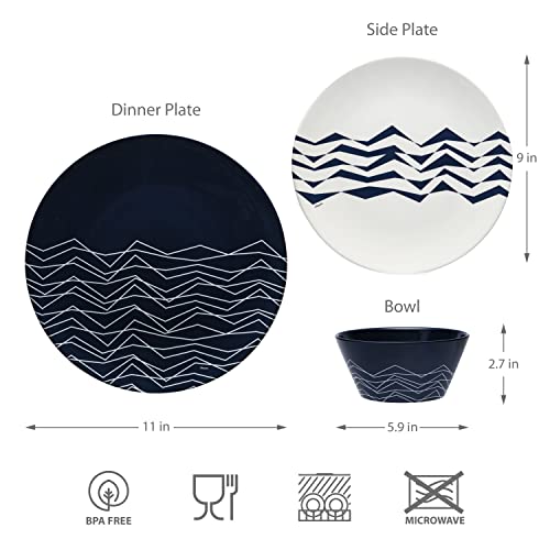 Bzyoo Navy Organica And Zigzag Collection 12 Pcs Dinnerware Set (Service For 4) #TOP7