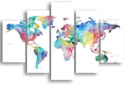 Homemania HM205MDF109 5 Pieces World Map for Living Room Bedroom Multi-Coloured MDF 95 x 0.3 x 60 cm, Multicoloured