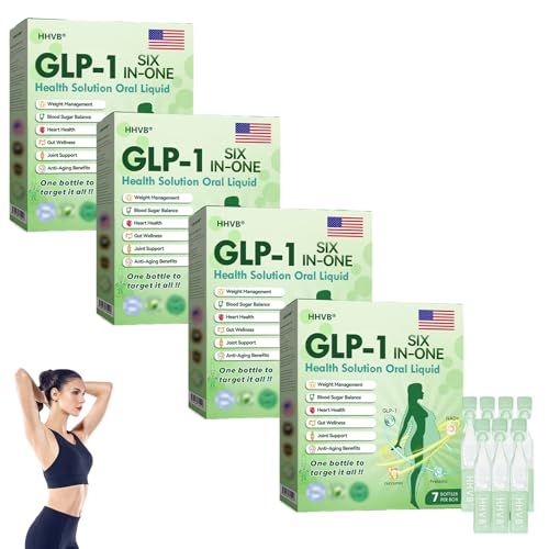 HHVB GLP-1 SIX-in-ONE Solution Oral Liquid, Advanced GLP-1 Supplement Liquid Drops, GLP 1 Oral Solution, Gut & Digestive Immune & Energy Support (4 Pack)