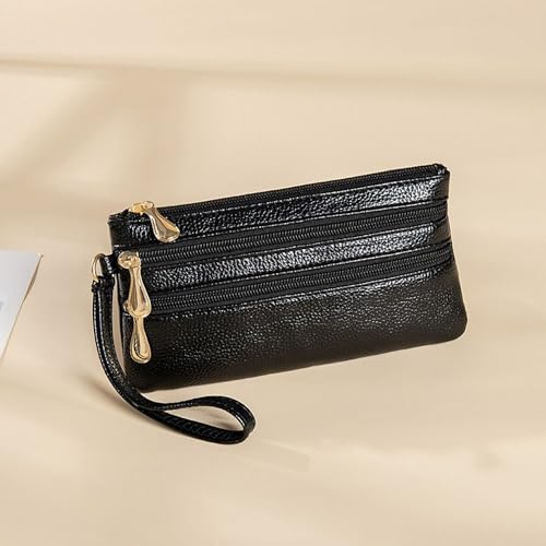 Credit Card Holoder Zipper Portable PU Wallet Money Bag Durable Phone Bag Women(BLACK)