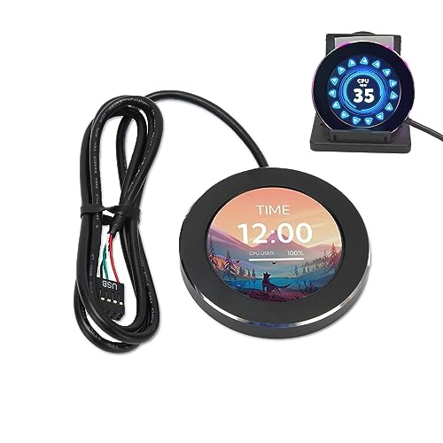 Gugxiom Computer Temp Monitor, 2.1in IPS Round 480x480 Dimmable Watercooler Mini Screen, 360Â° Rotation Temperature Monitor, 128MB Internal Storage Support for Aida64