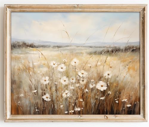 Kizbok Vintage Wall Art Prints - Farmhouse Wall Decor, Wildflower Field Landscape Canvas Prints - Spring Art Pictures for Living Room, Bedroom, Bathroom (8