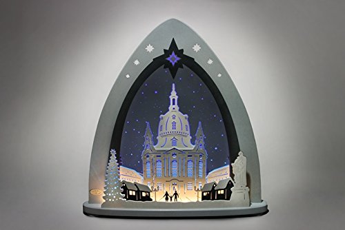 Frauenkirche Dresde Noël arche lumineuse LED en bois pour cadeau traditionnel