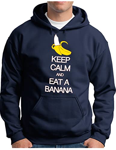 Sweat à capuche amusant OM3 bleu marine vêtement humour Keep Calm and eat a Banana taille M