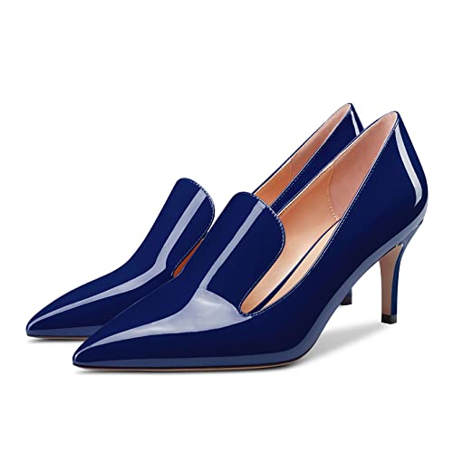 NobleOnly Women Stiletto Kitten Heel Close Dress Pointed Toe Slip-on Pumps 2.6 Inches Heels Wedding Office Party Shoes4