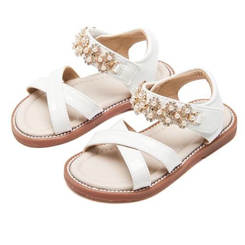 Image of PHIRAMIN Toddler Girl Sandals - Flower Girl Dress Shoes Open Toe Little Kid Flats