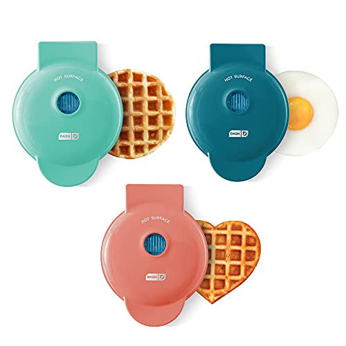 Image of Dash Mini Maker Set - Customized Treat Maker - Supports Multi-Function Cooking - Easy Cleanup and User-Friendly Design - Coral, Mint & Teal - Waffle, Griddle & Heart Shaped Waffle Irons