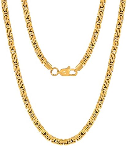 VEXXS Royal Byzantine Chain, 18K Real Gold Plated Gold Chain Mens Curb Chain Necklace, Durable No Color Fading 4mm 6mm Mens Necklace Chain Street Wear Hip Pop Necklace Chain Urban Fashion Jewelry