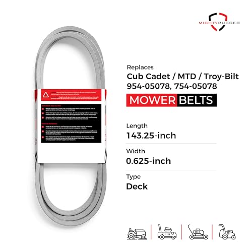 Image of MightyRugged 954-05078, 754-05078 Deck Belt Replacement for Cub Cadet - Belt Length 143.25 inch - Heavy-Duty, Durable, Aramid Cord Belt - Compatible with MTD Troy-Bilt