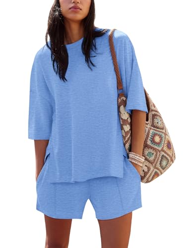 Image of COCCKO Womens Shorts Sets Matching Lounge Two Piece Outfits Summer Cute Casual Vacation Short Sleeve 2 Piece Set