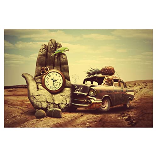 NIEMENGZHEN Arte de Pared para Sala de Estar Pintura en Lienzo Decoración de Pared Arte clásico Salvador Dalí Mano, Reloj, automóvil, piña, Loro Impresiones Carteles 50x70cm con Marco Cover
