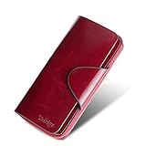 Yafeige Large Luxury Women's RFID Blocking Tri-fold Leather Wallet Zipper Ladies Clutch Purse(Red)