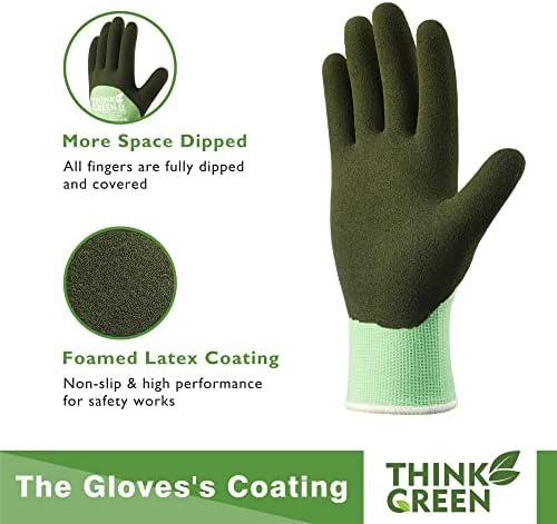 COOLJOB Winter Gloves for Men & Women, Thermal Work Gloves with Recycled Polyester, Anti Slip 3/4 Coated Gardening Work Gloves with Soft Warm Terry Inner, Green, Medium, 1 Pair M
