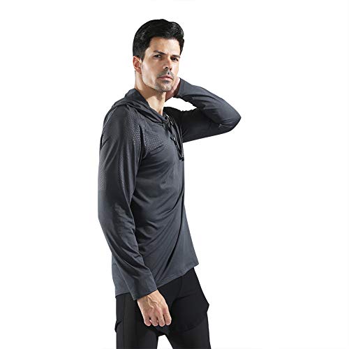 Gerlobal Mens Gym Workout Active Muscle Bodybuilding Long Sleeve Hoodies Casual Hooded Sweatshirts Dark Grey,Large
