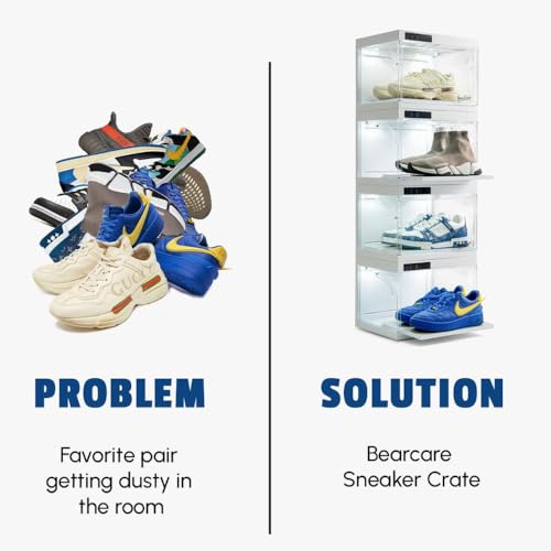 Image of Sneaker Box White (Pack of 4) | Front-Opening, Heavy-Duty | Stackable Shoe Storage Organizer Crate with Magnetic Closure | Clear Sneaker Display & Dust-Proof Access Container