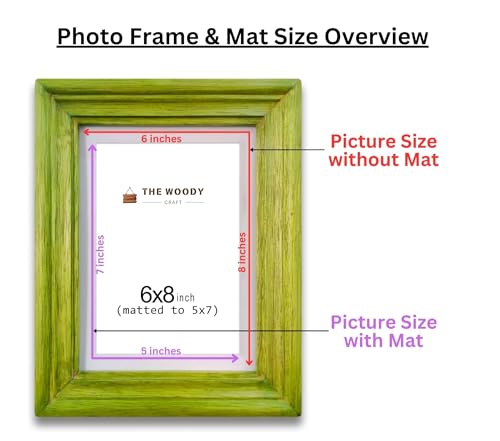 Image of 5 x 7 inch Wooden Photo Frame with Mat, Green Photo Frame 5 x 7 inch with Mat or 6 x 8 inch without Mat for Wall Decoration, Gallery Walls, Best Wooden Photo Frames for Posters and Photos