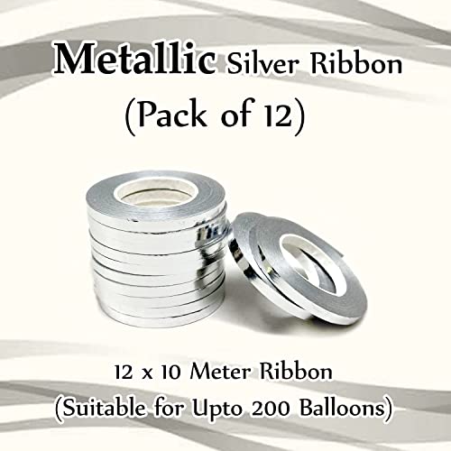 Image of AMFIN Silver Ribbon Roll - Pack of 12, Curling Balloon Ribbon for Decoration