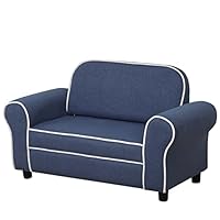PWTJ Children Sofas and Couches / 2-Seater Kid Sofa Couch/Children Sofa Chair with Linen Fabric/Big Kid Loveseats for 0-3 Years Children Using (Blue)