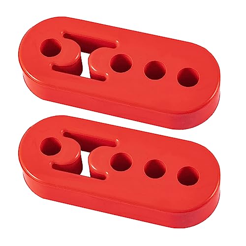Kewucn 2PCS Rubber Car Exhaust Hanger, 4 Hole Diameter 0.43 Inch Muffler Bracket Mount, High Density Rubber Isolator Insulator, Universal Muffler Hanger Accessories for Most Vehicles (Red)