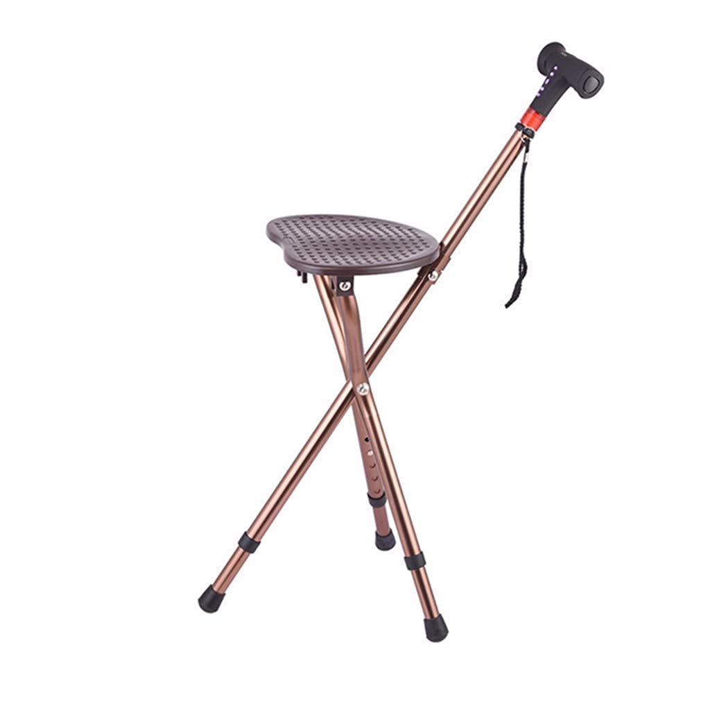 MObyat Andador para Ancianos,Bastón Muleta Taburete Plegable de Tres Patas con iluminación Silla con Alarma Bastón de Aluminio Taburete Altura Ajustable Ancianos Muleta-11.19
