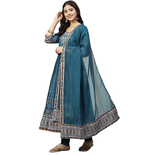 Image of BIBA Women Cotton Anarkali Kurta Churidar Suit Set