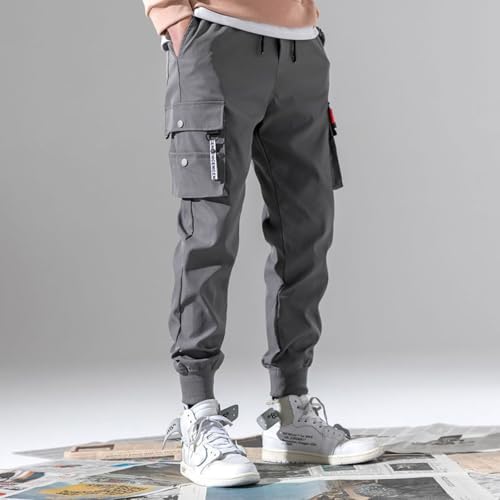 Lu's Chic Men's Casual Cargo Pants Elastic Waist Drawstring Joggers Loose Fit Multi Pockets Tapered Leg Sweatpants3