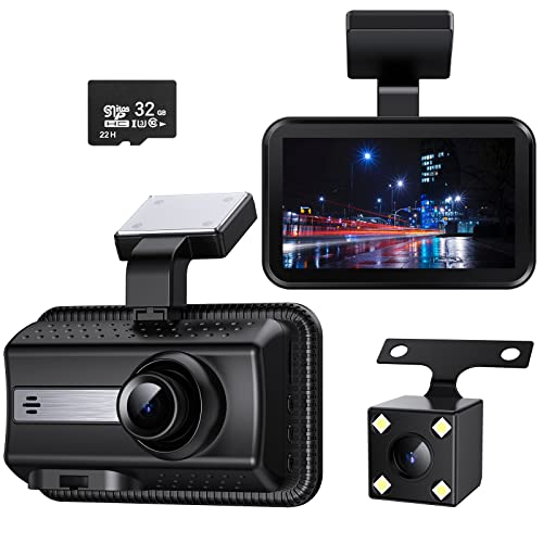 Sundry Dashcam 1080P Caméra de Tableau de Bord Avant et arrière avec Carte TF 32G Full HD 3,5' LCD Double caméra de Tableau de Bord pour Voitures, Vision Nocturne, Moniteur de stationnement 24h