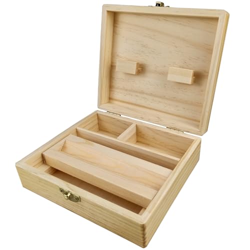 Weduspaty Boîte à cache-cachette en bois avec verrouillage métallique 3 coffre-t-t-il avec plateau roulant 6.7x5.9x2.4 pouce de cigarette pour les bijoux à...