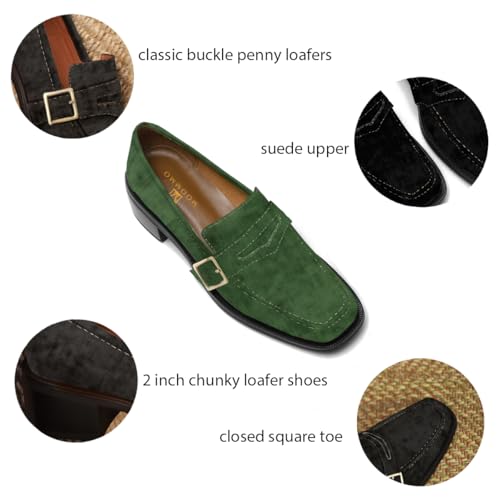 Image of MOOMMO Women Chunky Heel Penny Loafers Square Toe Buckle Slip On Comfort | Office Ladies Loafer Pumps 2 inch Stacked Block Heel Dress Loafers Oxfords Walking Dress Shoes Casual Size 4-11 M US