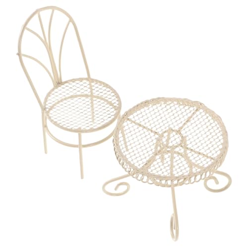 CORHAD 2 Piezas Muebles Miniatura para Casa de Muñecas de Mesa y Sillas de Hierro Blanco Accesorios para Jardín de Hadas y Escenarios Miniatura