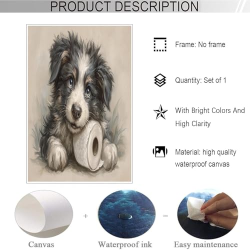 Affiche Border Collie rigolo en noir et blanc toile décorative originale 70x100 cm