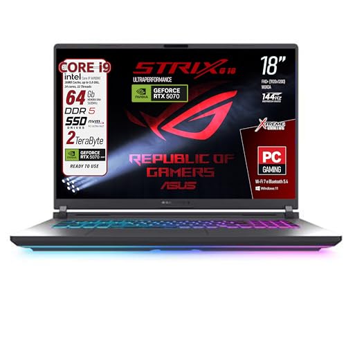Rog Strix G18 Notebook Gaming, Cpu Intel i9-14900HX, RAM 64Gb DDR5, SSD 2Tb (2x1Tb), Display 18" 145Hz FHD+, NVIDIA GeForce RTX 5070 8Gb GDDR7, Wi-Fi 7, BT 5.4 Thunderbolt, Win 11, Ready To Use