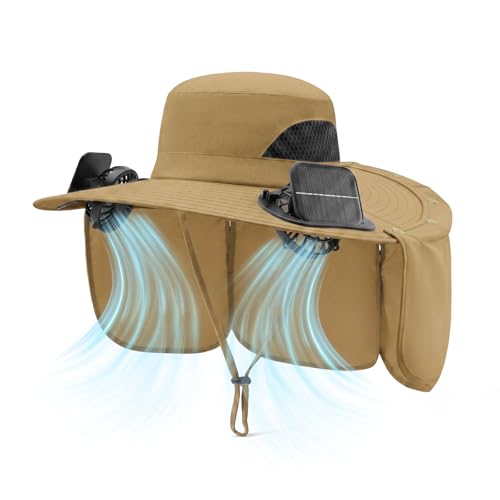 Solar Panel Powered Fan Built in Wide Brim Outdoor Fishing