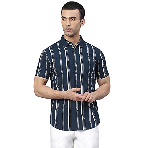 Image of Dennis Lingo Men's Vertical Stripes Slim Fit Cotton Casual Shirt