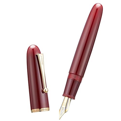 Image of Jinhao 9019 Dadao Series Fountain Pen Wine Red Acrylic Gold Edge #8 Extra Fine Nib with Large Converter for Writing, Signature and Calligraphy