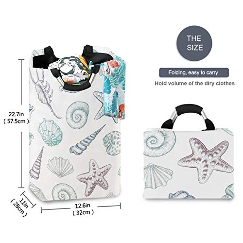 Shell Stars Coastal Starfish Seashell Large Laundry Basket Ocean Creature Collapsible Laundry Hamper with Handles Waterproof Clothes Washing Bin Dirty Baskets Storage for Home College Dorm - Image 3