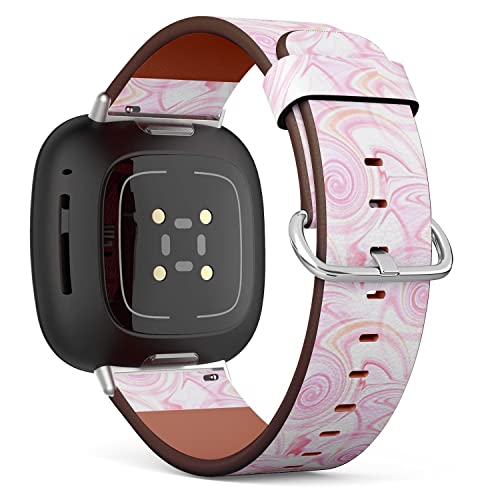 CJBROES Replacement Leather Watch Band, Compatible with Fitbit Versa 3 and Fitbit Sense of Wristband Bracelet Accessory - Pink Swirls