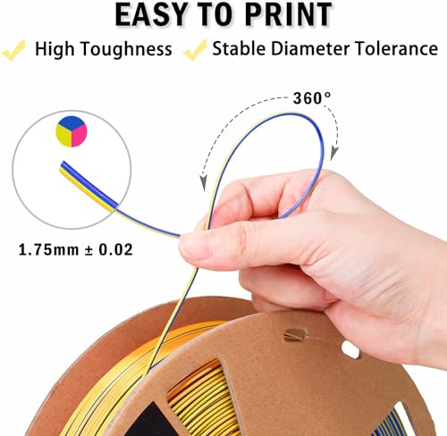 Image of FiLAMONT PLA Silk Filament 1.75mm, 3D Printer Filament, Shiny Silk 1.75 PLA Filament, 1kg(2.2Lbs) /Spool (Tri Red Yellow Blue)