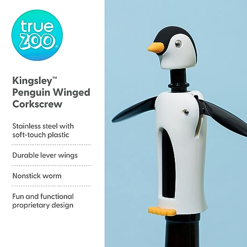 True Zoo Penguin Gifts Winged Penguin Corkscrew Soft-Touch Wine Bottle Cork Opener Remover Kit Portable Waiters Use, 8.25", Multicolor #TOP1