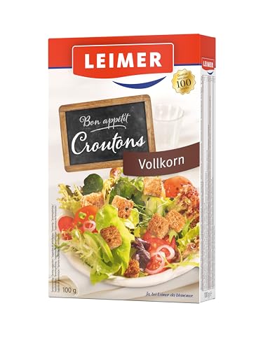 LEIMER Croutons Vollkorn 100 g - Hergestellt aus vollem Korn des Weizens, herzhaft-rustikal - Kräftiger Vollkorngeschmack - Vegan (1 x 100g)