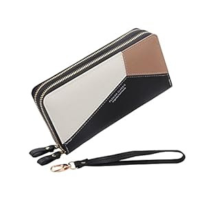 Yibingkea Damen PU Leder Geldbörse Doppelreißverschluss Münzgeldbörse Frauen Große Kapazität Telefon Geldbörse mit Mehreren Kartenfächern Handgelenk Geldbörse (Black3)
