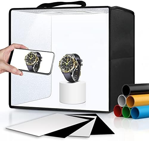 Glendan Light Box Photography, 10"x10" Photo Box with 88 High Color Rendering Index LED Lights, 6 Color PVC Backdrops, 4 Reflection Boards and 1 Diffuser for Jewelry and Small Item Product Photography