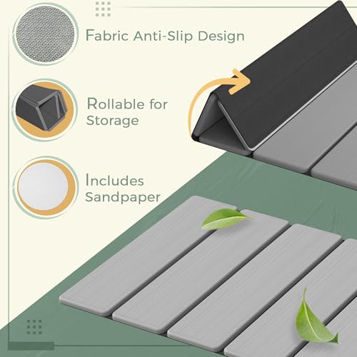 Tapis de bain en pierre de diatomite 60 cm gris clair pliable
