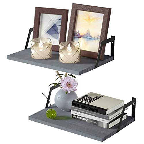 Sriwatana Floating Shelves Wall Mounted Set Of 2 Rustic Wood Shelves With Large Capacity(Weathered Gray) #TOP6
