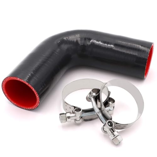 Image of 90 Degree Elbow Coupler Silicone Hose 4-Ply 2-inch(51mm) for Turbo /Intercooler /Intake Piping,Length 120mm Thickness 5mm with T-Bolt Clamp