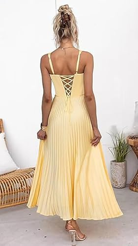 Women's Pleated Bridesmaid Dresses for Wedding Satin V Neck Spaghetti Straps Formal Party Dress DE1902